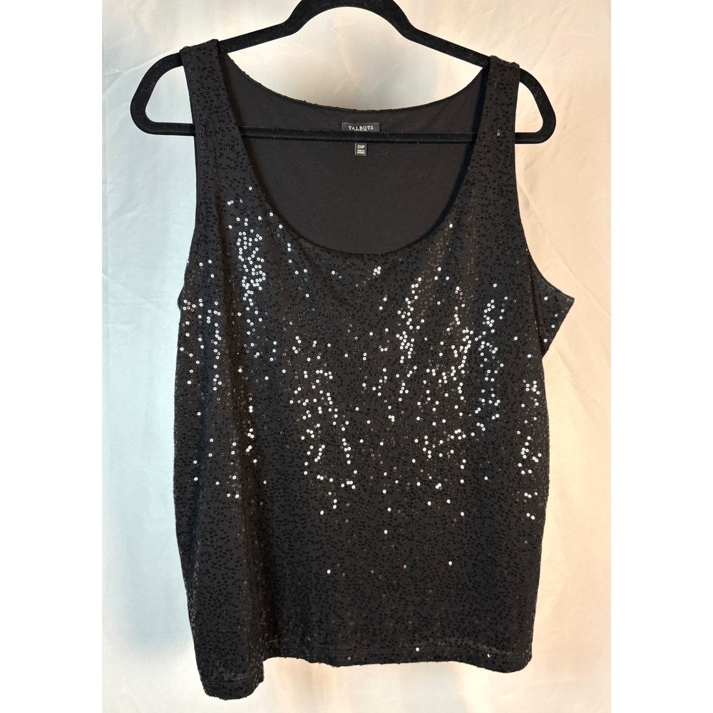Talbots Black Sequin Tank Top Sleeveless Woman 2XP Glam Bling Sexy Lux-Goth